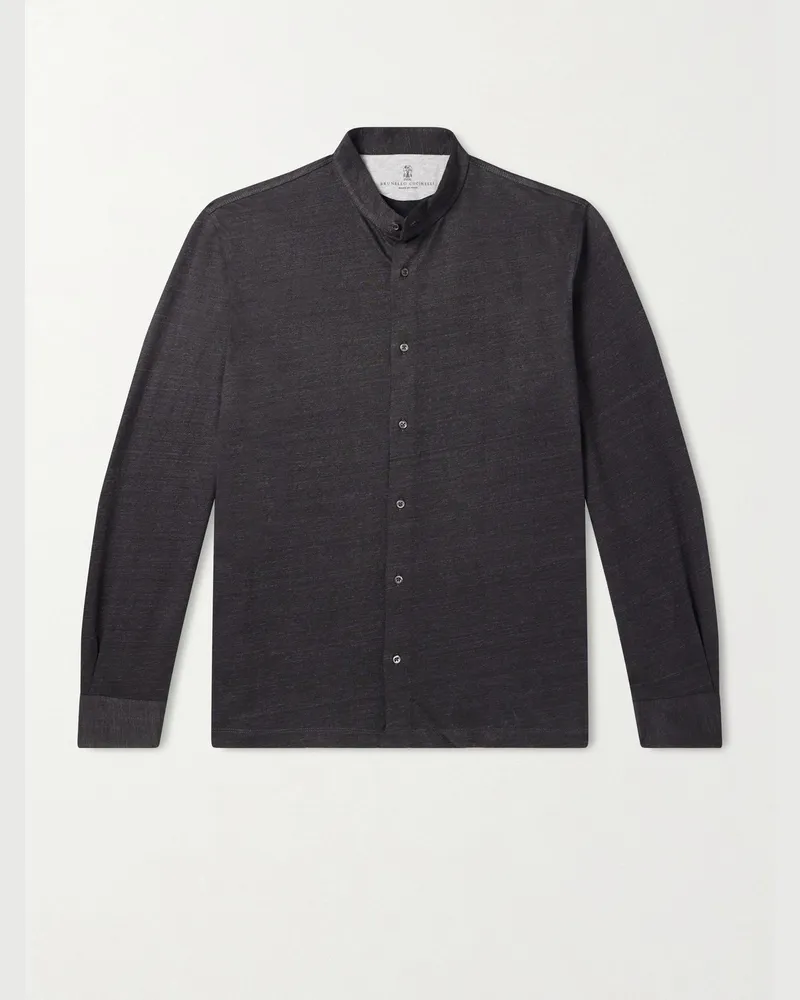 Brunello Cucinelli Hemd aus einer Leinen-Baumwollmischung Schwarz