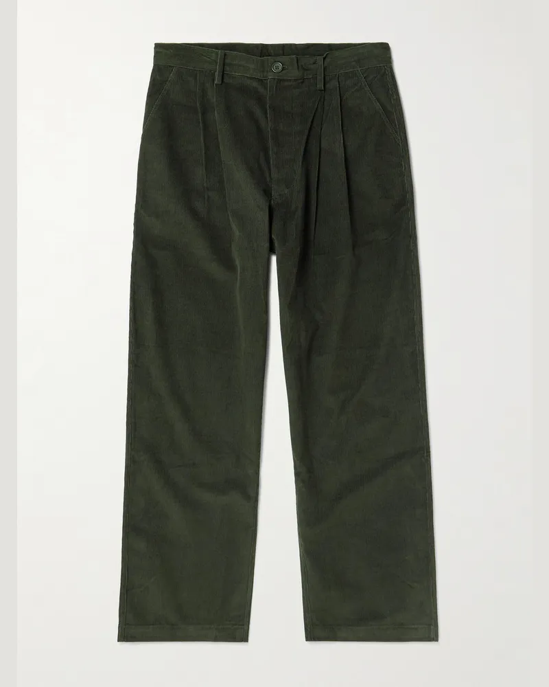 KARDO Antonio Straight-Leg Embroidered Cotton-Corduroy Trousers Green