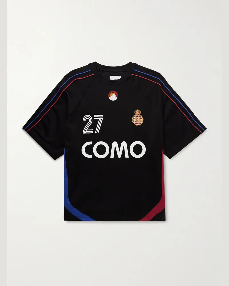 RHUDE Como 1907 T-Shirt aus Jersey aus einer Baumwollmischung mit Print und Stickerei Schwarz