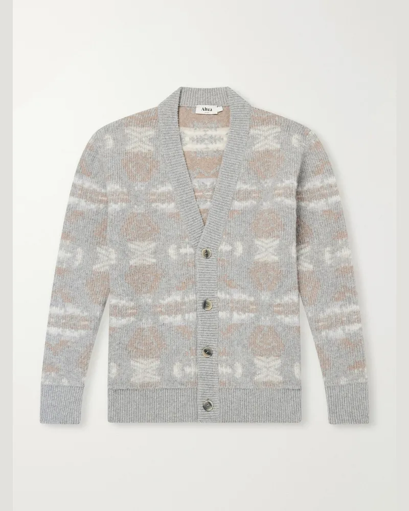 Altea Virgin Wool-Jacquard Cardigan Gray