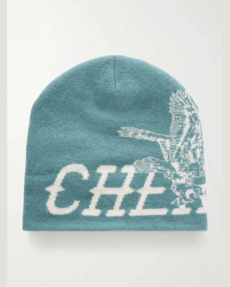 Cherry Los Angeles Flying Cherry Skull Beanie aus einer Woll-Kaschmirmischung mit Intarsienlogomotiv Blau