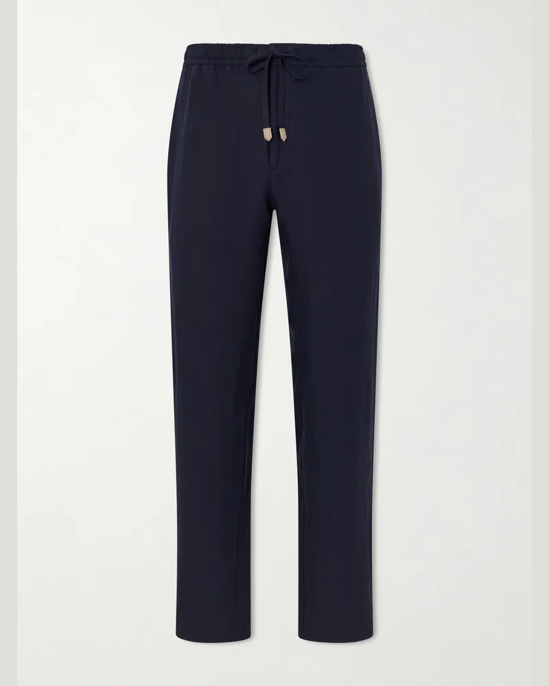 Canali Straight-Leg Linen Trousers Blue