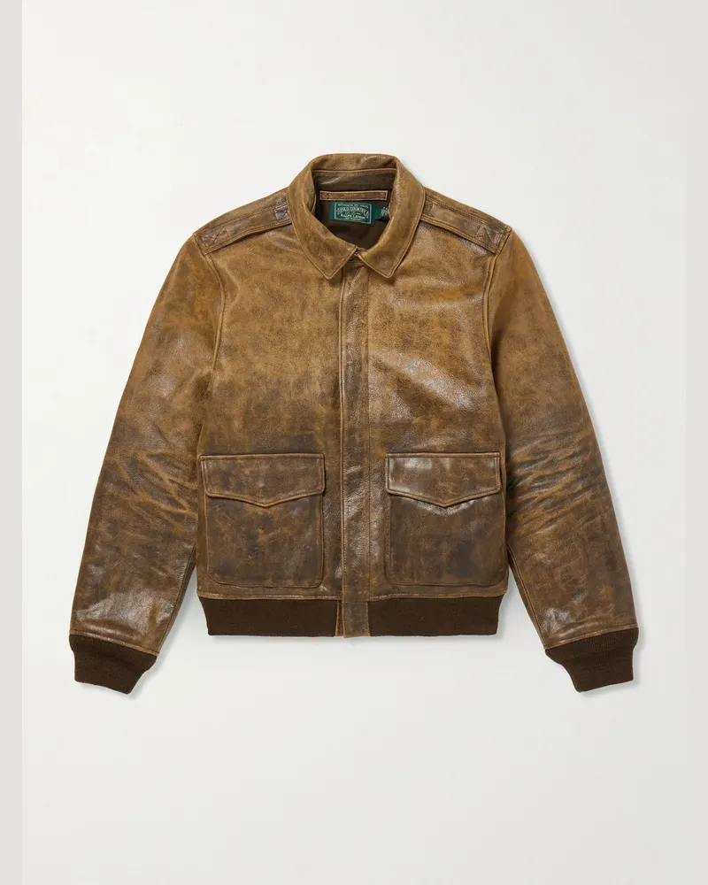 Ralph Lauren Polo Country Blouson aus Craquelé-Leder Braun