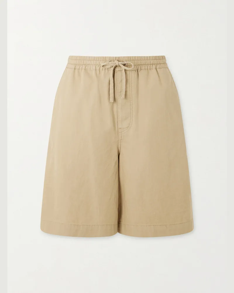 Loewe Straight-Leg Cotton Drawstring Shorts Neutrals