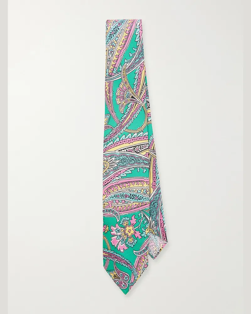 Drake's 7cm Nouveau Leaves Printed Silk-Shantung Tie Green