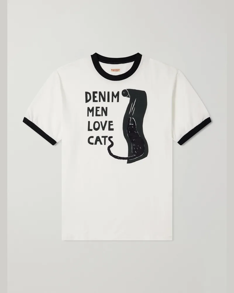 KAPITAL Embellished Printed Cotton-Jersey T-Shirt White