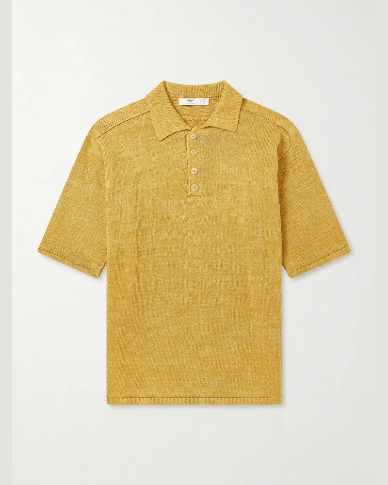 Inis Meáin Knitted Linen Polo Shirt Yellow