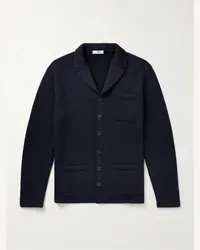 Inis Meáin Pub Jacket Cardigan aus einer Mischung aus Alpakawolle, Merinowolle, Kaschmir und Seide Blau