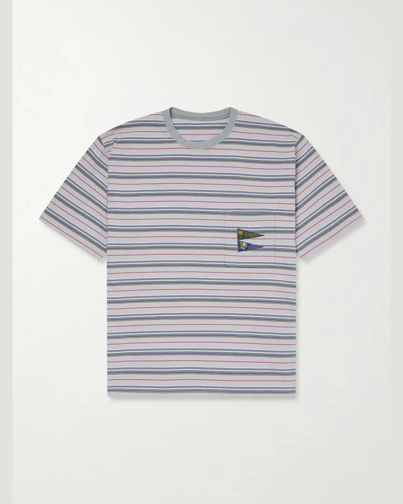 KAPITAL T-Shirt aus Baumwoll-Jersey mit gestreifter Logoapplikation Blau