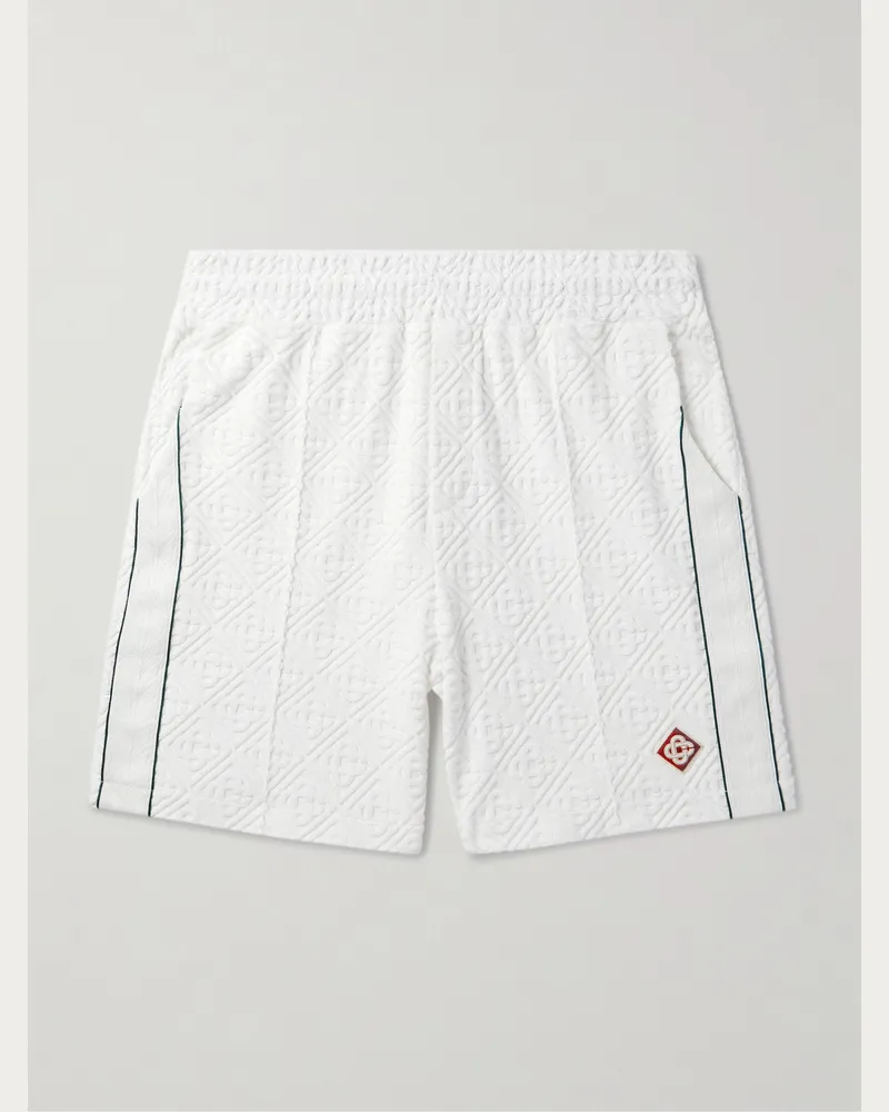 Casablanca Paris Gerade geschnittene Shorts aus Frottee aus einer Baumwollmischung mit Jacquard-Muster und Logoapplikation Weiß