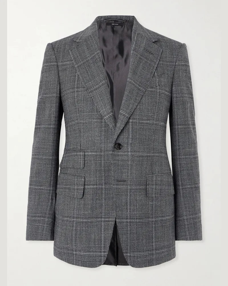 Tom Ford Shelton schmal geschnittenes Sakko aus einer Woll-Seidenmischung mit Glencheck-Muster Grau