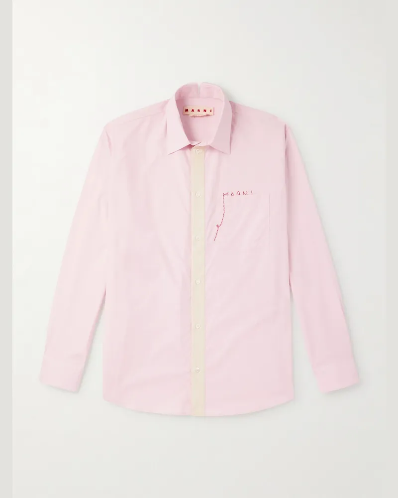Marni Oversized-Hemd aus Baumwollpopeline mit Logostickerei in Colour-Block-Optik Pink