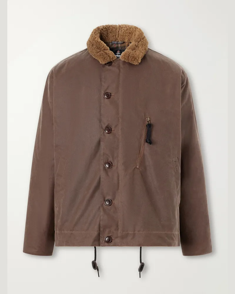 Barbour Macklow Plush-Trimmed Waxed-Cotton Jacket Brown