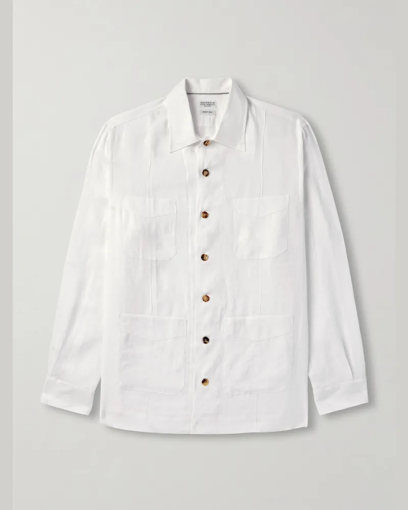 Brunello Cucinelli Hemdjacke aus Leinen Weiß