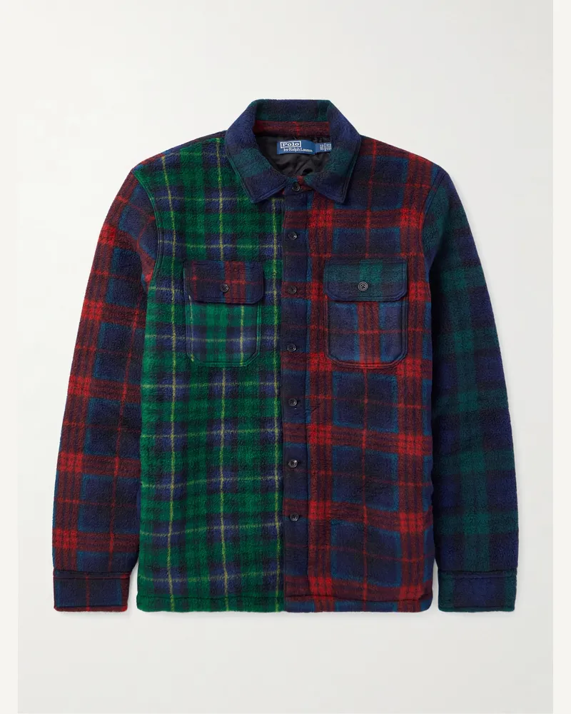 Ralph Lauren Karierte Hemdjacke aus Fleece in Patchwork-Optik Blau