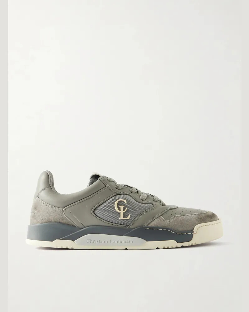 Christian Louboutin Bsktball 1 Suede and Mesh-Trimmed Leather Sneakers Gray