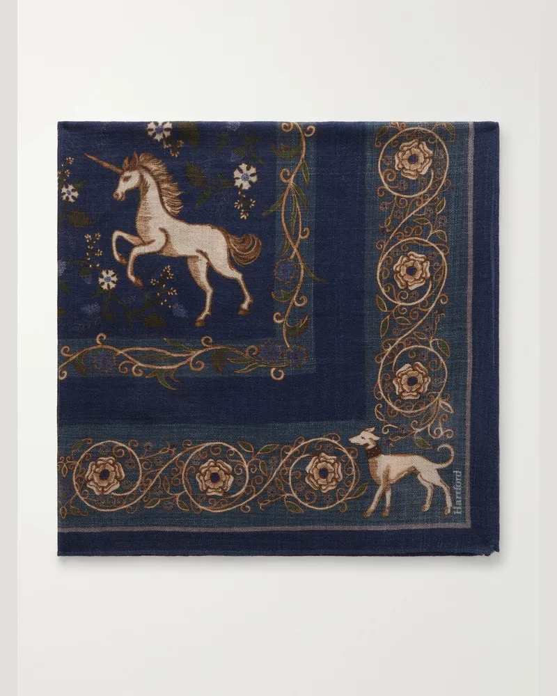 Hartford Printed Wool Scarf Blue