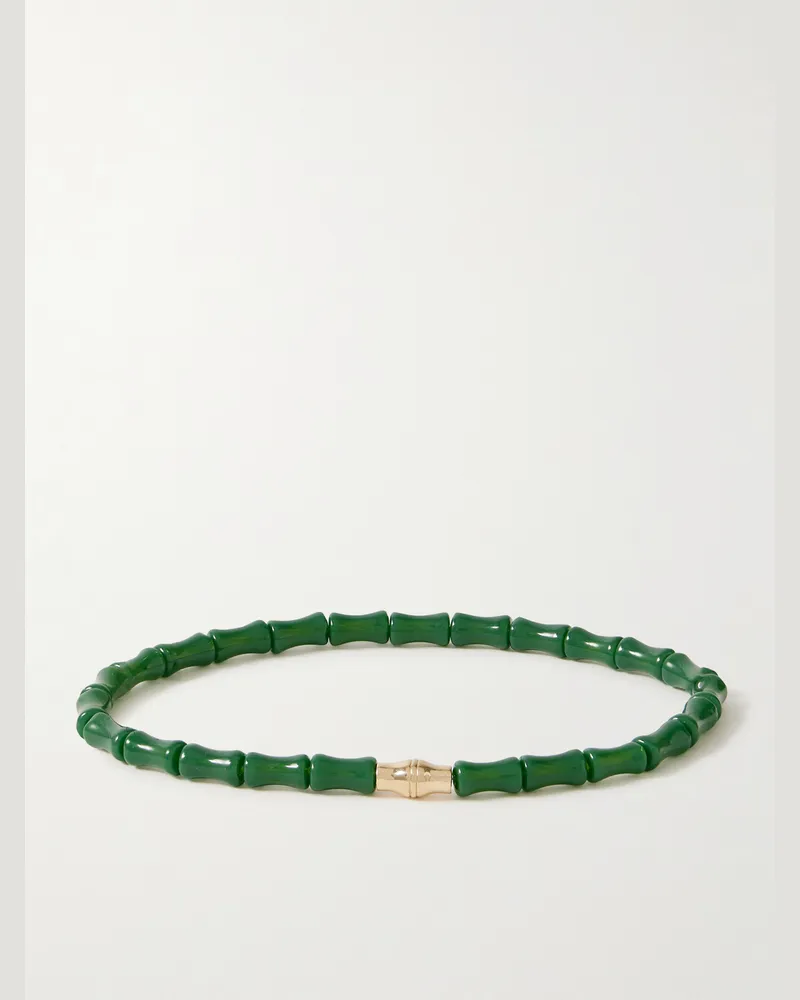 Luis Morais Canister Bamboo Armband mit Zierperlen und Detail aus 14 Karat Gold Grün