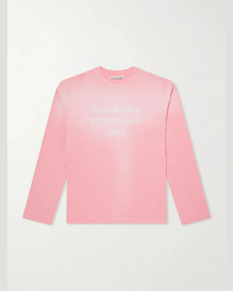 Acne Studios Edden U 1996 Logo-Print Distressed Cotton and Hemp-Blend T-Shirt Pink