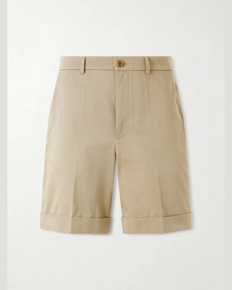 Valentino Garavani Straight-Leg Cotton-Gabardine Shorts Neutrals