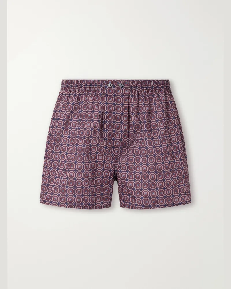 Derek Rose Ledbury 108 Printed Cotton-Poplin Boxer Briefs Burgundy