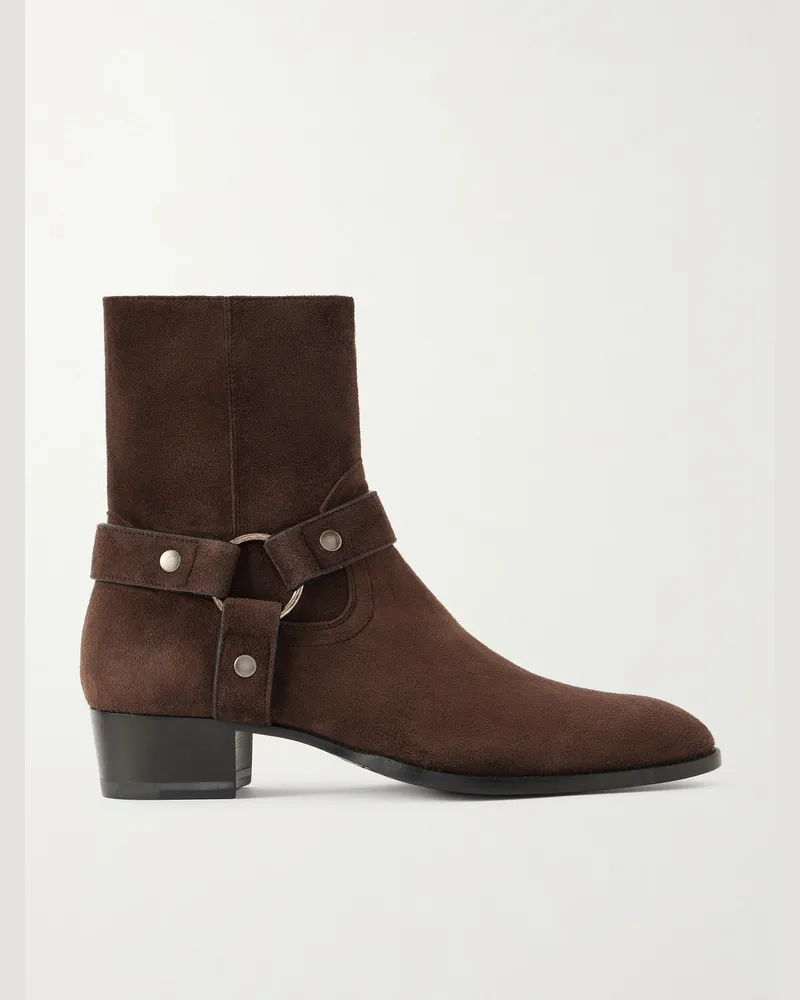 Saint Laurent Wyatt Chelsea Boots aus Veloursleder mit Nieten Braun