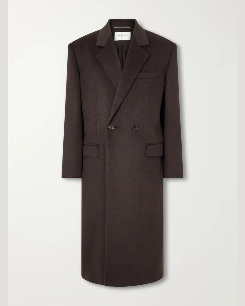 Saint Laurent Double-Breasted Felted-Wool Coat Brown
