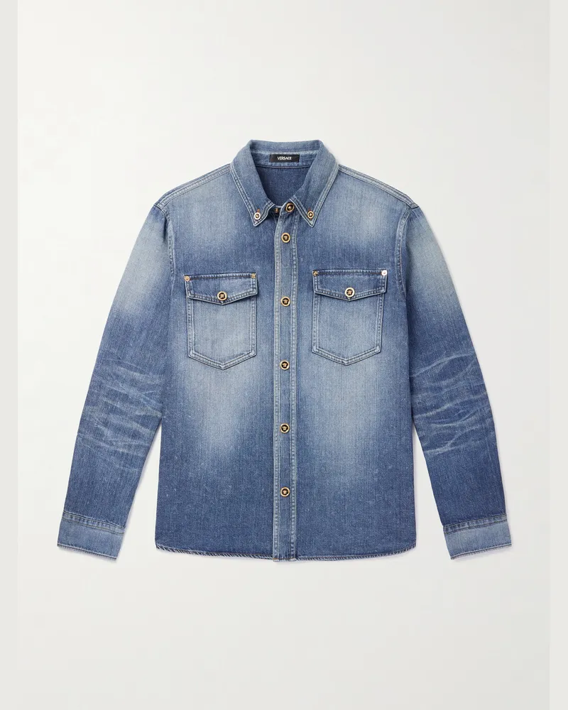 Versace Hemdjacke aus Denim mit Button-Down-Kragen Blau