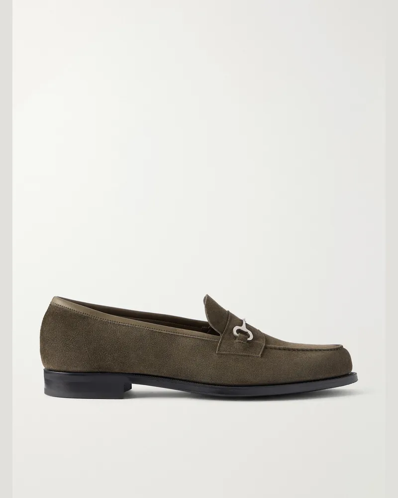 Edward Green Putney Horsebit-Embellished Suede Loafers Green