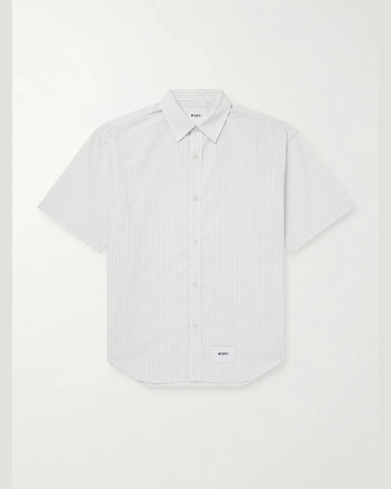 WTAPS Logo-Appliquéd Striped Poplin Shirt Gray