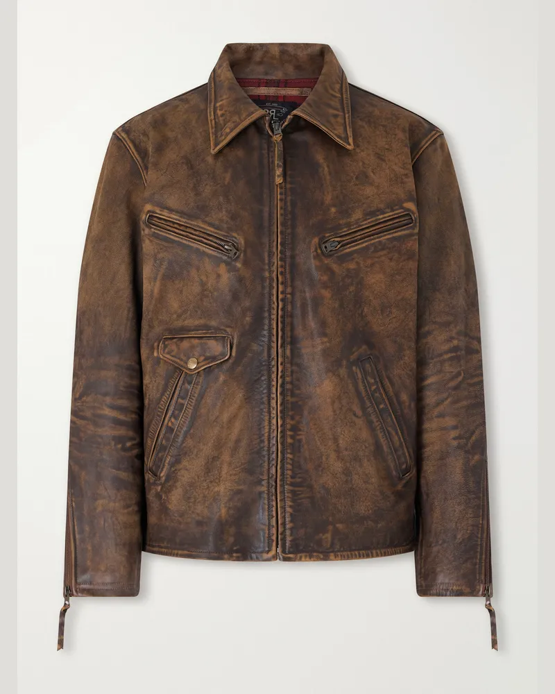 RRL Distressed Leather Jacket Brown