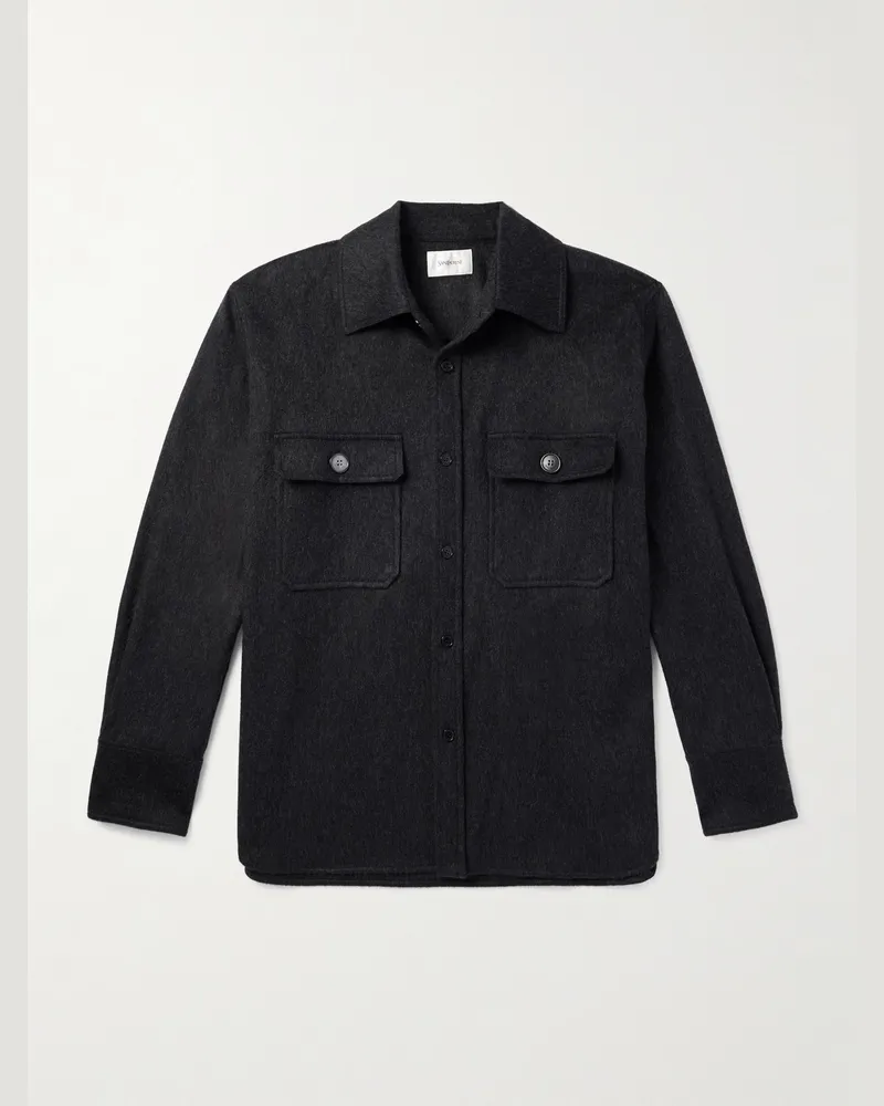 Saint Laurent Hemdjacke aus einer gebürsteten Kaschmir-Wollmischung Grau