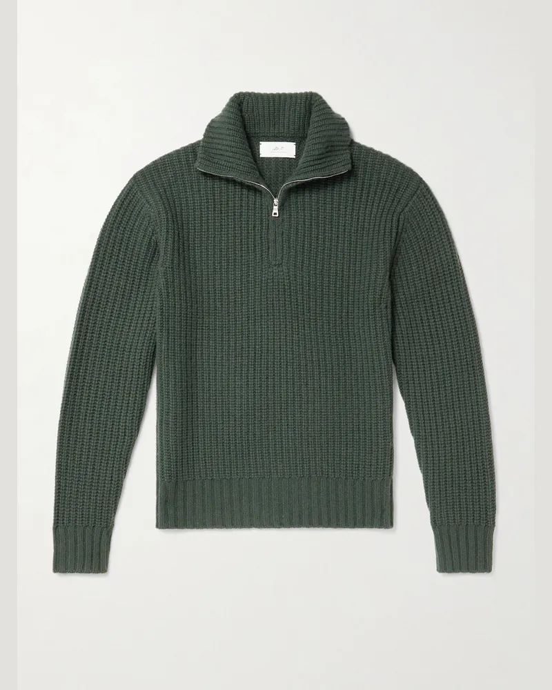 MR P. Ribbed Wool and Cashmere-Blend Half-Zip Sweater Green