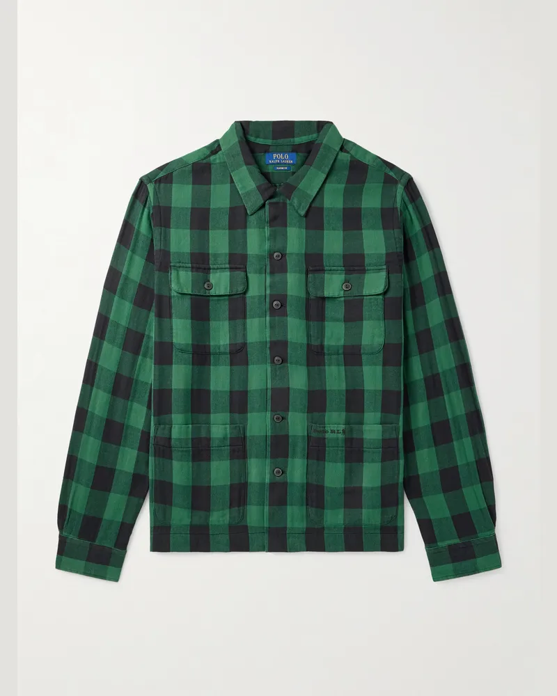 Ralph Lauren Karierte Hemdjacke aus Baumwollflanell mit Logostickerei Grün