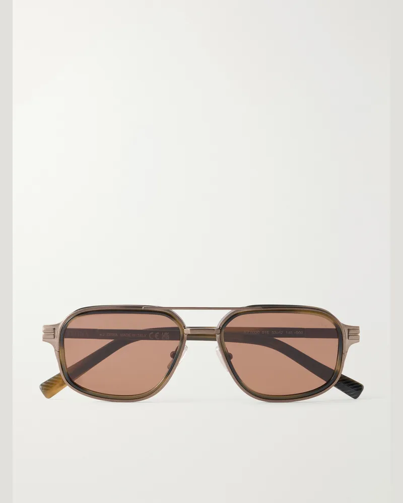 Ermenegildo Zegna Aviator-Style Acetate and Titanium Sunglasses Brown