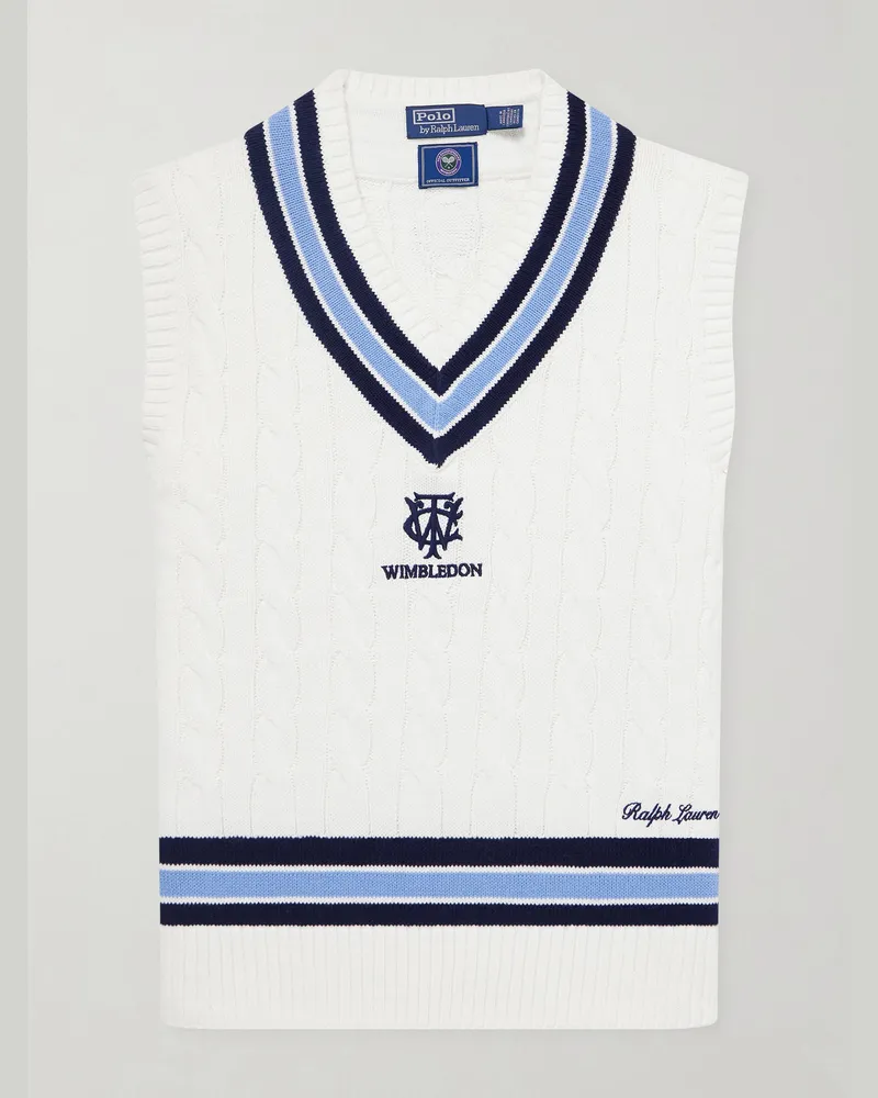 Ralph Lauren Wimbledon Logo-Embroidered Knitted Cotton Vest Neutrals