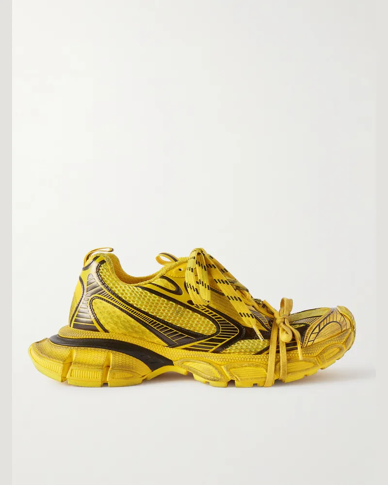 Balenciaga 3XL Distressed Mesh and Rubber Sneakers Yellow