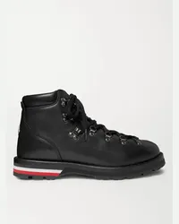 Moncler Stiefel aus vollnarbigem Leder mit Streifen Schwarz