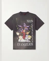 SAINT MXXXXXX Evangelion T-Shirt aus Baumwoll-Jersey mit Print in Distressed-Optik Grau