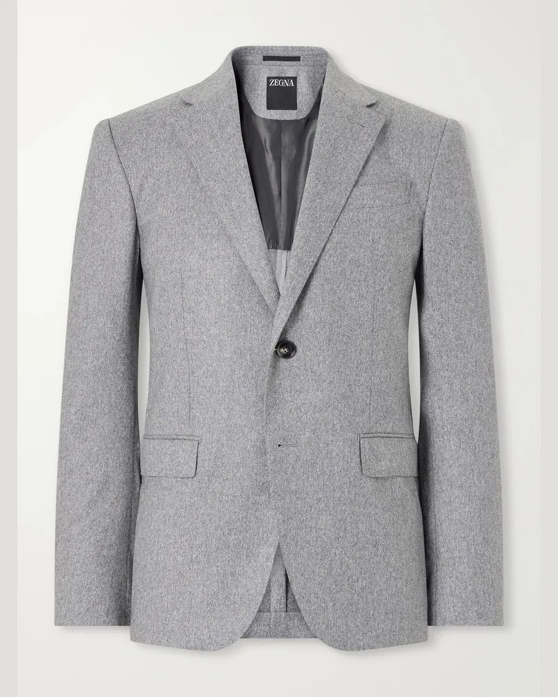 Ermenegildo Zegna Wool and Cashmere-Blend Mélange Flannel Suit Jacket Gray