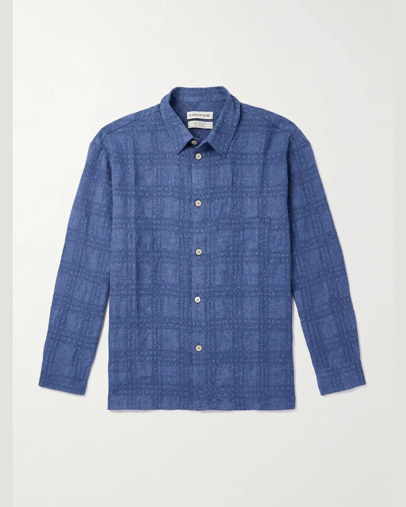 A Kind Of Guise Gusto Hemd aus strukturiertem Chambray aus einer Leinen-Lyocellmischung mit Karomuster Blau