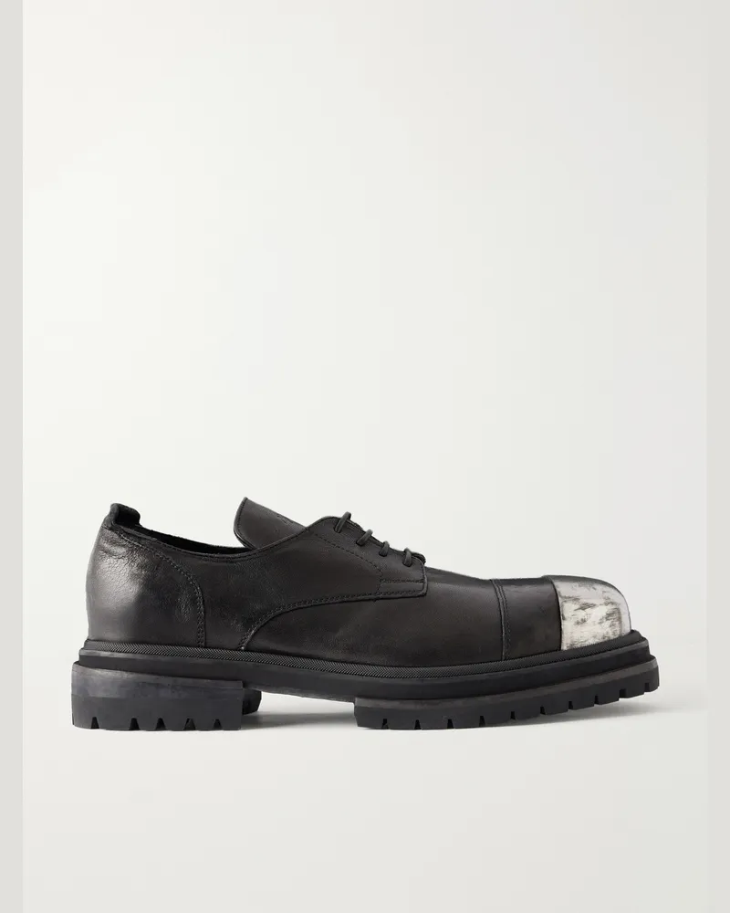FourTwoFour on Fairfax Metal-Trimmed Leather Derby Shoes Black