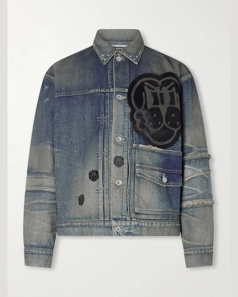 Neighborhood Chito Savage Jeansjacke mit Applikation in Distressed-Optik Blau