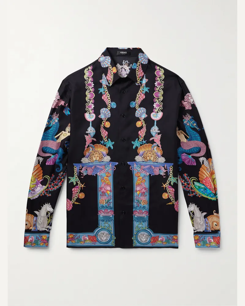 Versace Hemd aus bedrucktem Seiden-Twill Schwarz