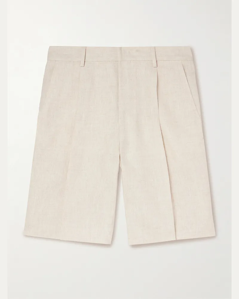 NN 07 Kay 1454 Straight-Leg Pleated Linen Shorts Neutrals