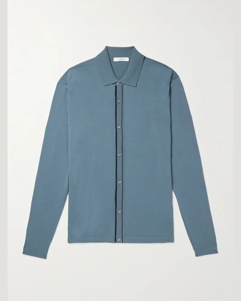 MR P. Contrast-Tipped Wool Cardigan Blue