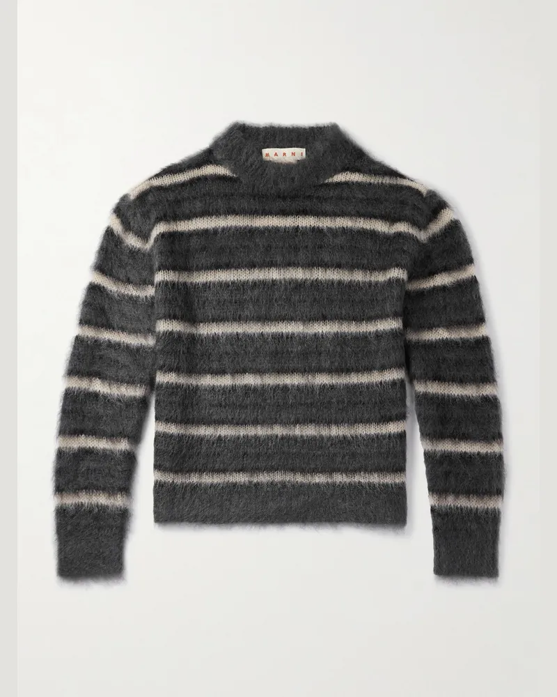 Marni Striped Mohair-Blend Sweater Gray