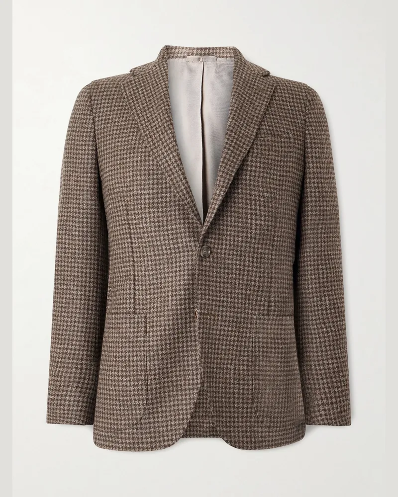 De Petrillo Posillipo Houndstooth Wool-Tweed Blazer Brown
