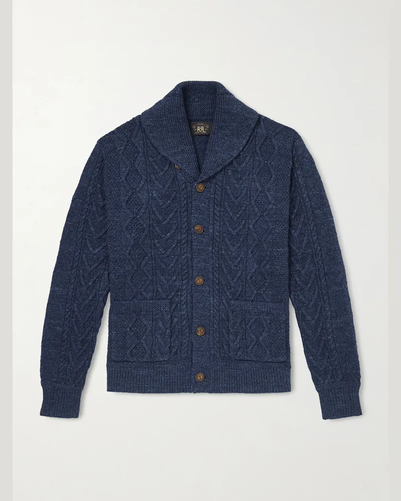 RRL Cardigan aus Baumwolle mit Zopfstrickmuster Blau