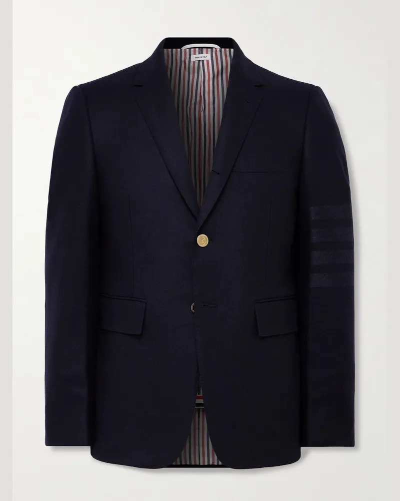 Thom Browne Schmal geschnittenes Sakko aus gestreiftem Flanell aus einer Woll-Kaschmirmischung Blau